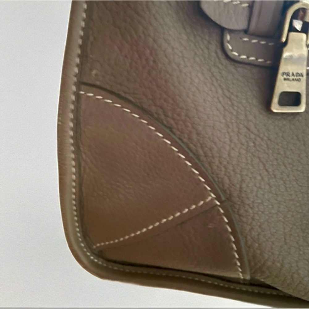 Prada 💜 HTF  Taupe Original Deer Skin Leather  Brown Top Handle Handbag - Picture 11 of 15